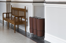 Waste segregation in leather and steel at Copenhagen Town Hall